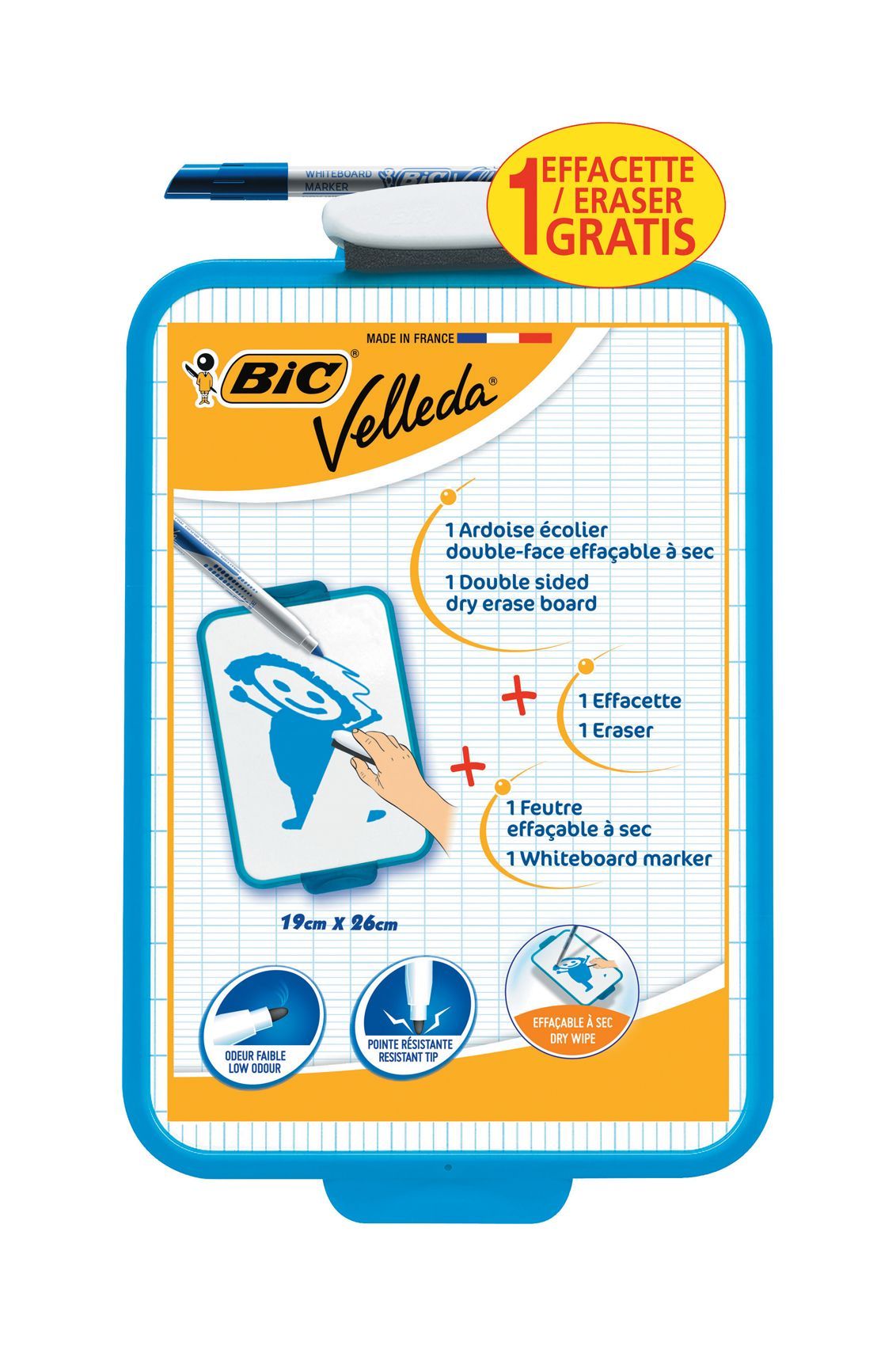 BIC Velleda Double-Sided Dry Erase Board (21 x 31 cm) with 8 Whiteboard  Markers and Eraser - Blue Frame, Pack of 1 BIC