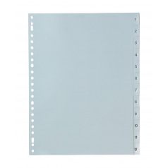 Intercalaires à onglets numériques - plastique gris - A4 Intercalaires à onglets numériques - plastique gris - A4