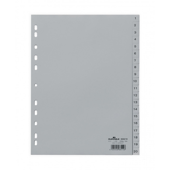 Intercalaires à onglets numériques - plastique gris - A4 Intercalaires à onglets numériques - plastique gris - A4