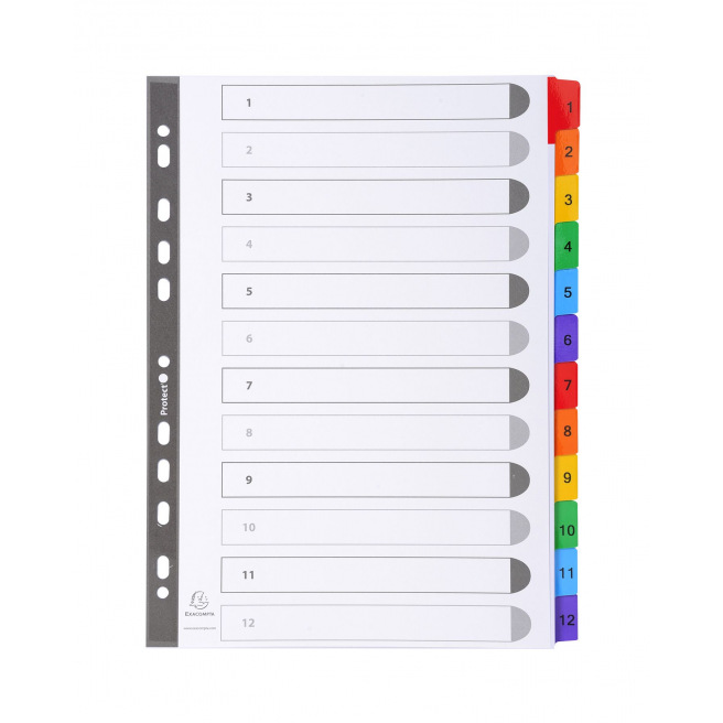 Intercalaires Cartonnés numérotés de 1 à 12 positions format A4