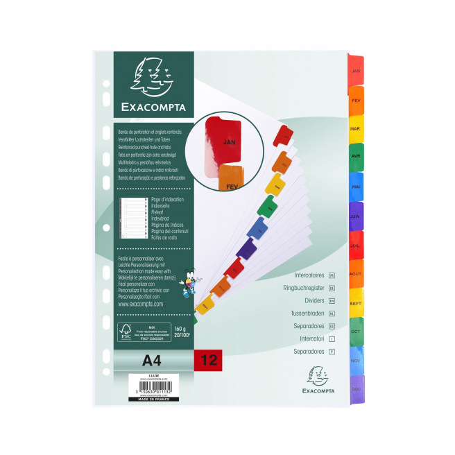 Exacompta maandelijkse tabbladen - karton - A4 Exacompta maandelijkse tabbladen - karton - A4