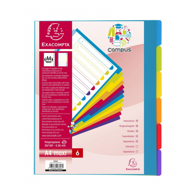 Exacompta CAMPUS neutrale tabbladverdelers - gekleurd plastic - A4 maxi
