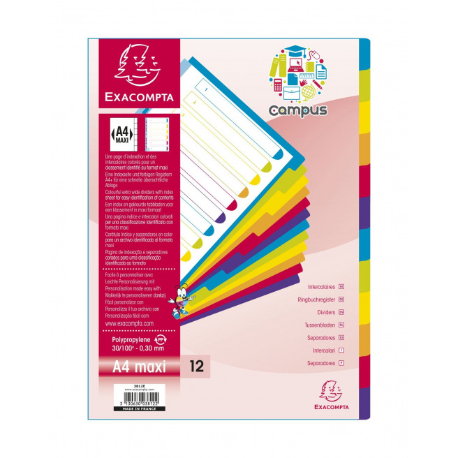 Exacompta CAMPUS neutrale tabbladverdelers - gekleurd plastic - A4 maxi