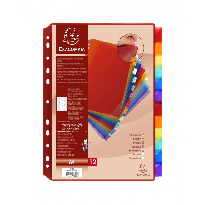 Exacompta tabblad verdelers met neutrale labelhouders - gekleurd plastic - A4 Exacompta tabblad verdelers met neutrale labelhouders - gekleurd plastic - A4