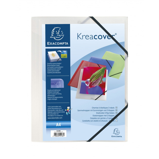 Map met kleppen en elastieken Exacompta KREACOVER personaliseerbaar in plastic - A4