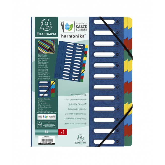 Sorteerder met harmonica en elastieken Exacompta HARMONIKA van karton Sorteerder met harmonica en elastieken Exacompta HARMONIKA van karton