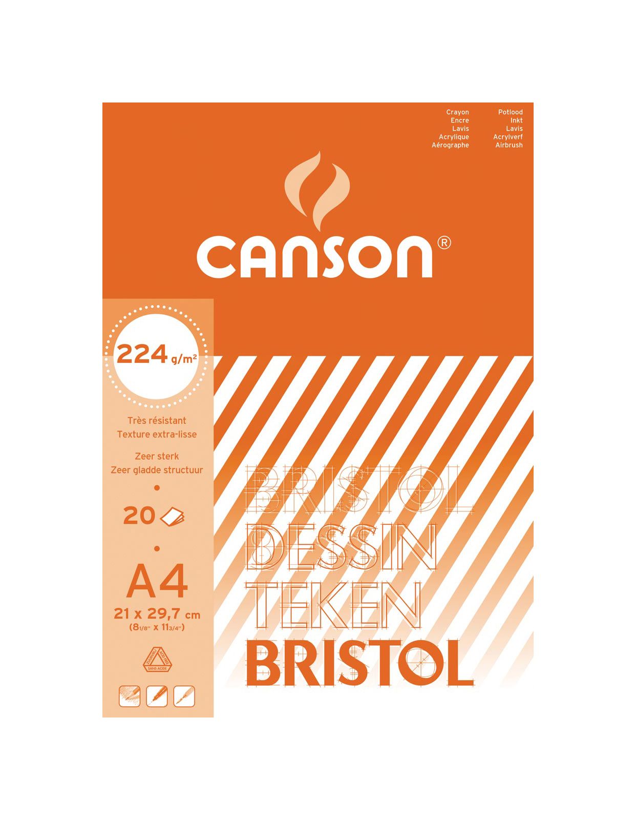 Bloc de papier dessin bristol CANSON 224 g