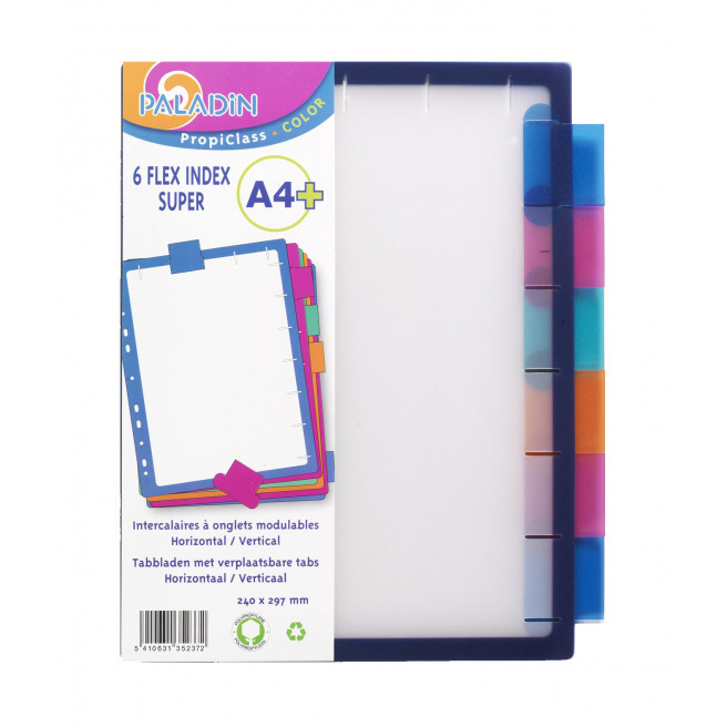 Uitneembare FLEX tabbladverdelers - gekleurd plastic - maximaal A4 - 6 tabs