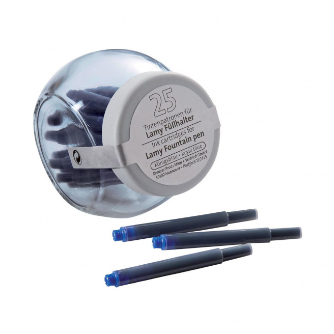 Economische pot met 25 Pelikan inktcartridges compatibel met Lamy - uitwisbaar blauw
