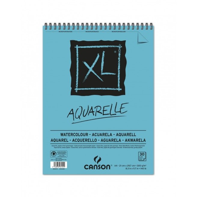 Bloc 12 Feuilles Papier Aquarelle A2 Blanc Crème 300 G/m² - Collé 4 Côtés, Pour Peinture Aquarelle, Acrylique