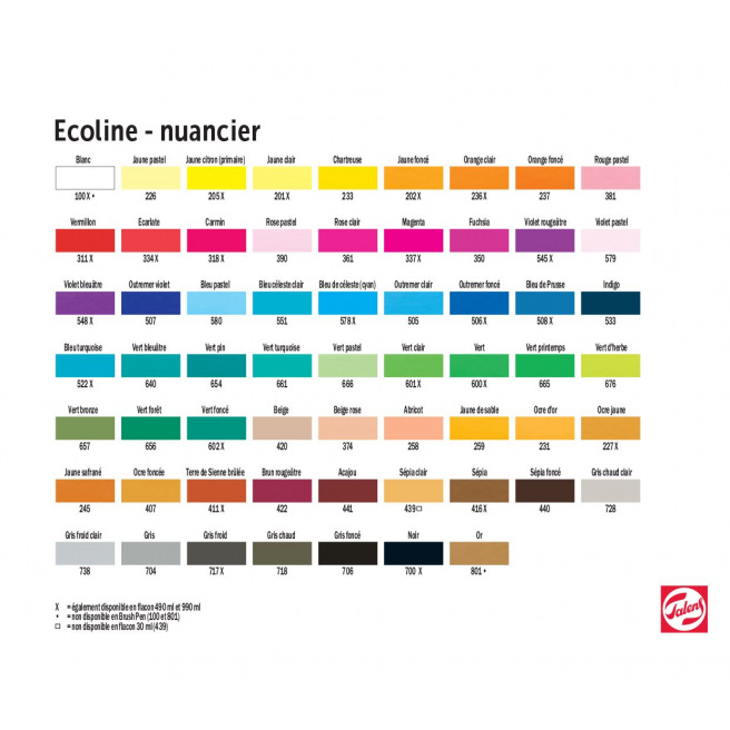 Peinture aquarelle liquide Talens ECOLINE - flacon 30 ml Peinture aquarelle liquide Talens ECOLINE - flacon 30 ml