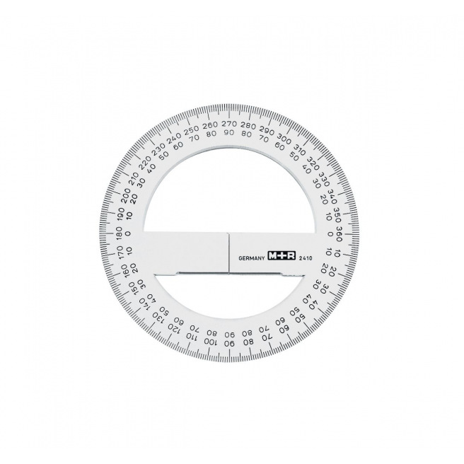 Cirkelvormige rapporteur 360° in plastic M+R - 10 cm