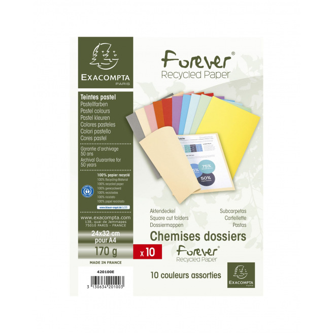 Exacompta FOREVER kartonnen overhemden 170 g - A4 - assortiment van kleuren Exacompta FOREVER kartonnen overhemden 170 g - A4 - assortiment van kleuren