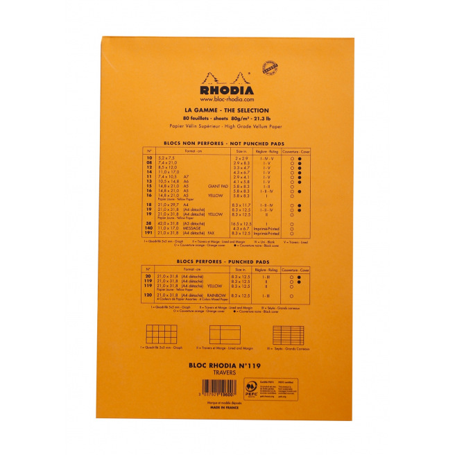 Bloc-notes agrafé RHODIA - perforation 4 trous - A4+ Bloc-notes agrafé RHODIA - perforation 4 trous - A4+