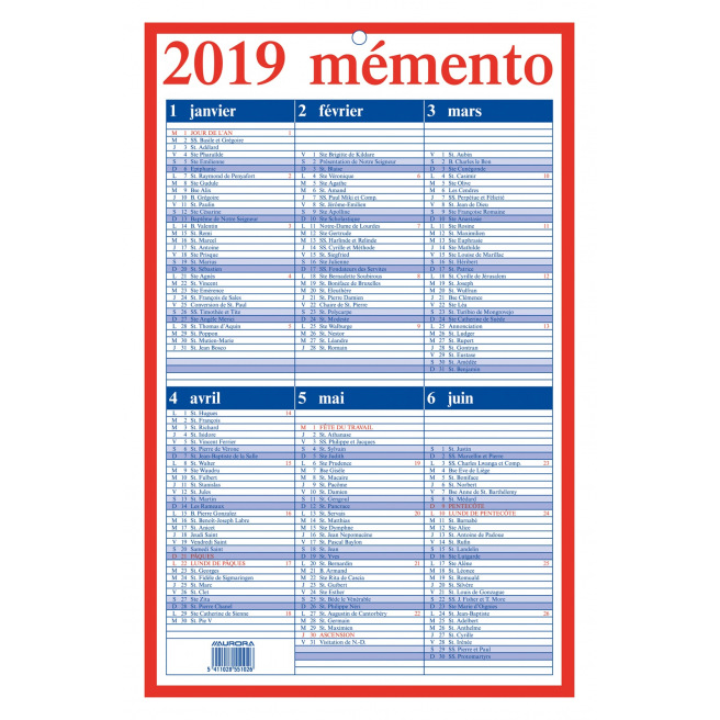 Calendrier Aurora MEMENTO - 6 mois par face