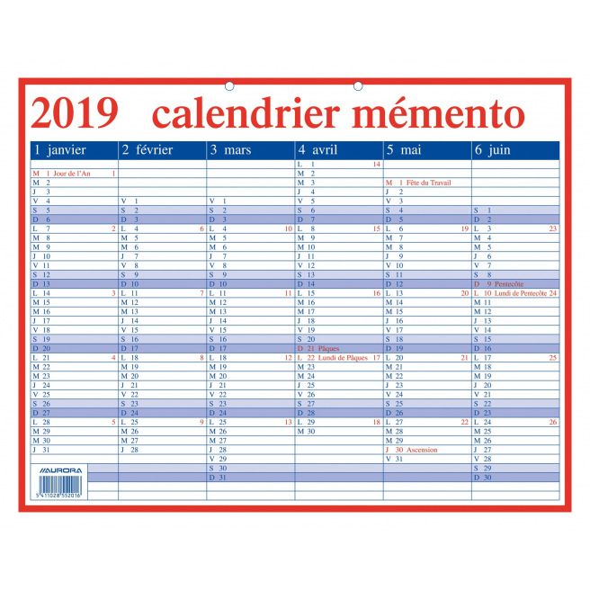 Calendrier Aurora MEMENTO - 6 mois par face Calendrier Aurora MEMENTO - 6 mois par face