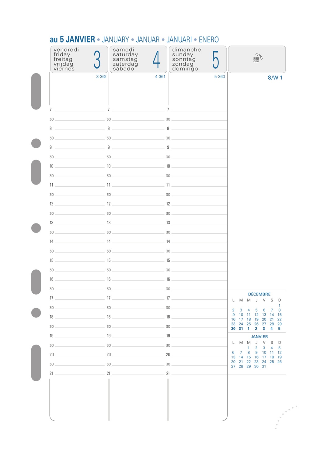 Exacompta 28272E Recharge Organiseur Exatime 21 - Semainier 15x21 Cm Septembre 2025 à Décembre 2026