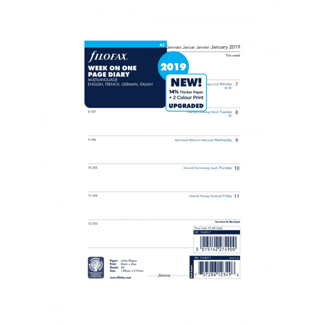 Filofax organizer navulling - 1 week per pagina Filofax organizer navulling - 1 week per pagina