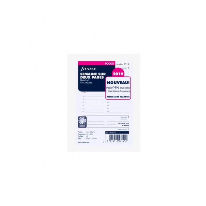 Recharge Agenda FILOFAX Format A4 - 1 Semaine Sur 2 Pages, Vue Verticale - Année 2026 - 210x297 Mm