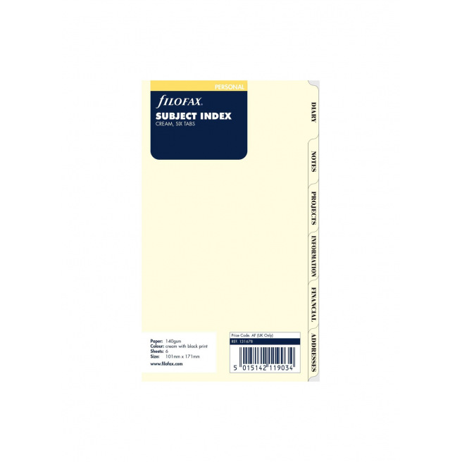 Tabbladen voor het organiseren van Filofax - 6 bedrukte tabbladen - ivoorkarton - Persoonlijk (9,5 x 17,1 cm)