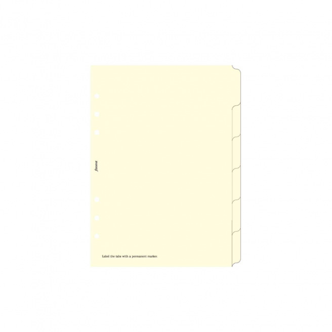 Intercalaires pour organiser Filofax - 6 onglets neutres - carton ivoire - A5