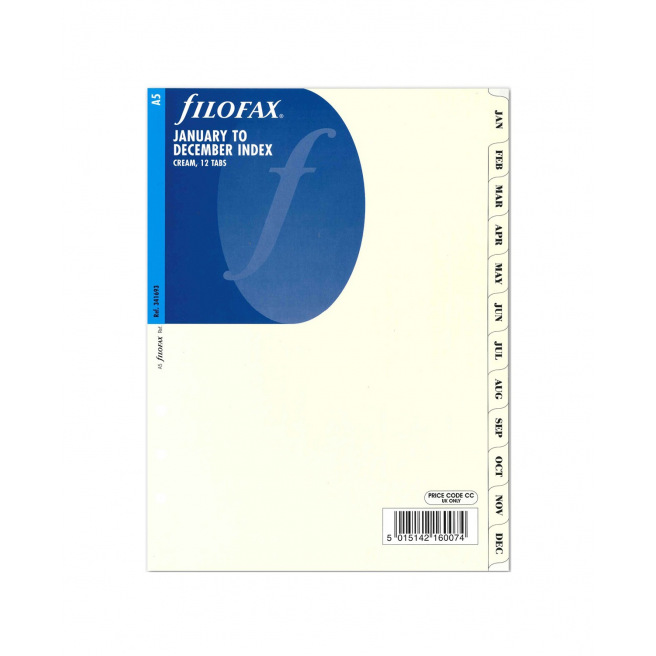 Maandelijkse tabbladen voor het organiseren van Filofax - ivoorkarton - A5