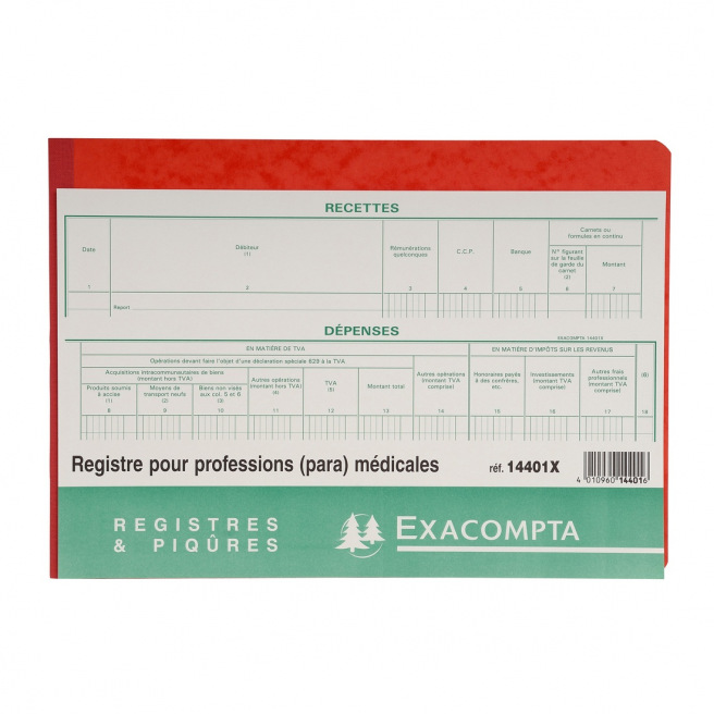 Registre Exacompta 14401X - RECETTES-DÉPENSES pour PROFESSIONS MÉDICALES