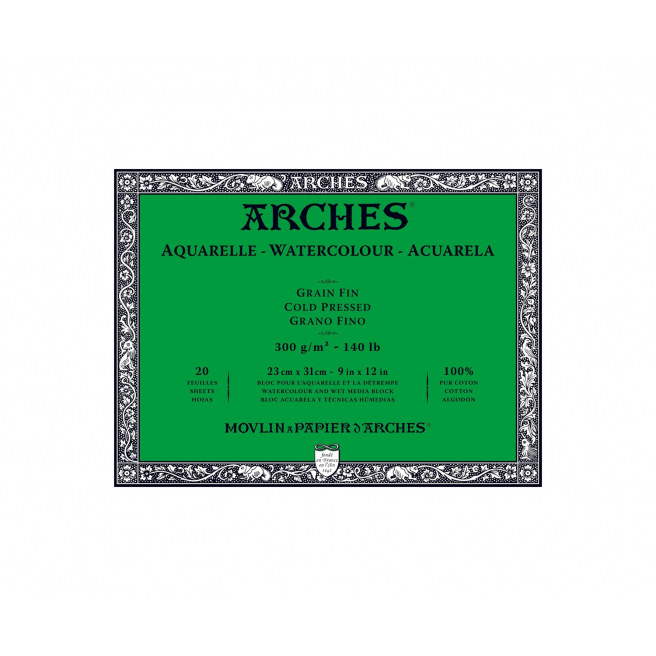 Bloc de papier AQUARELLE ARCHES 300 g - collé 4 côtés