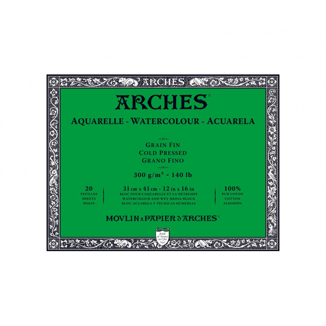 AQUARELLE ARCHES 300 g papierblok - aan 4 zijden gelijmd