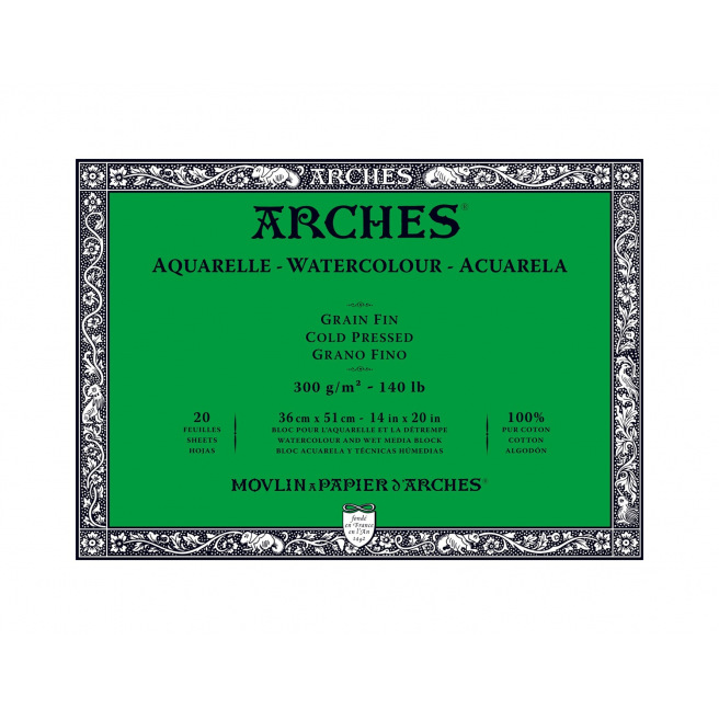 Bloc de papier AQUARELLE ARCHES 300 g - collé 4 côtés Bloc de papier AQUARELLE ARCHES 300 g - collé 4 côtés