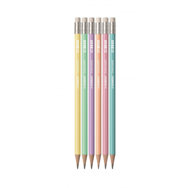 Crayon Stabilo SWANO PASTEL avec gomme - HB - blister de 6