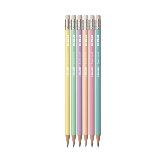 Stabilo SWANO PASTEL potlood met gum - HB - blisterverpakking van 6