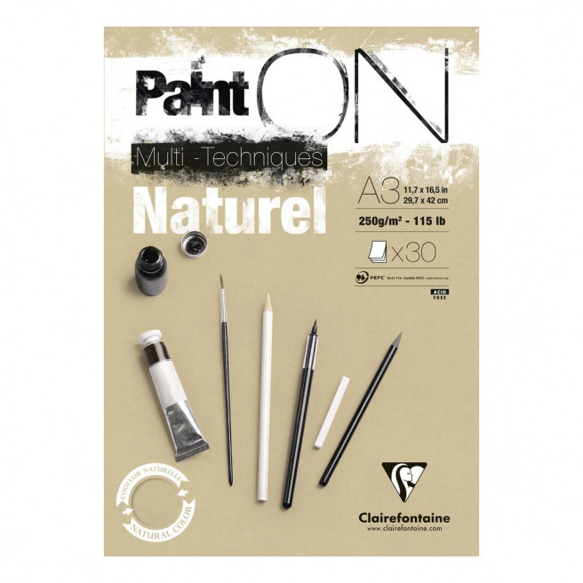Bloc de papier CLAIREFONTAINE PAINT ON multi-techniques naturel 250 g