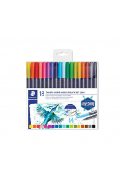 Staedtler kleurstiften DOUBLE PUNT BRUSH WATERCOLOUR - doos van 18