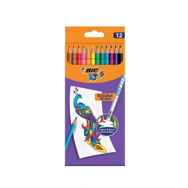 Crayons de couleur effaçables Bic Kids EVOLUTION ILLUSION - étui de 12