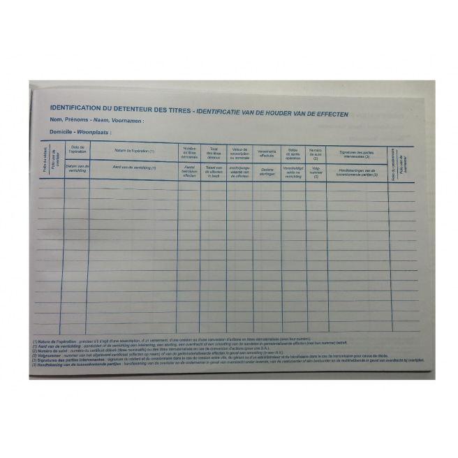 Registre Nias LIVRE D'ACTIONNAIRES S.R.L