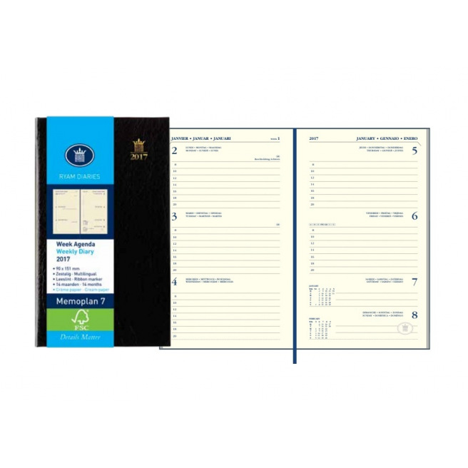 Agenda Ryam MEMOPLAN 7- 9 x 15 cm - 1 semaine sur 2 pages