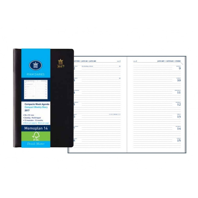 Agenda Ryam MEMOPLAN 14 - 9 x 15 cm - 1 semaine par page