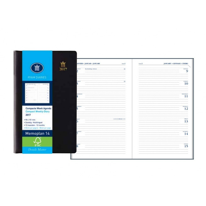 Agenda Ryam MEMOPLAN 14 - 9 x 15 cm - 1 week per pagina