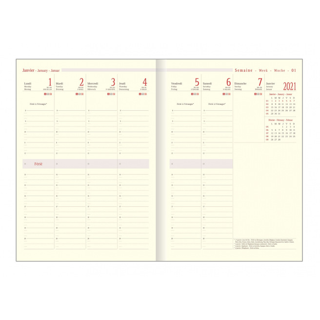 Agenda Oberthur SEMAINIER 30 - 21 x 30 cm - 1 semaine sur 2 pages - recharge seule