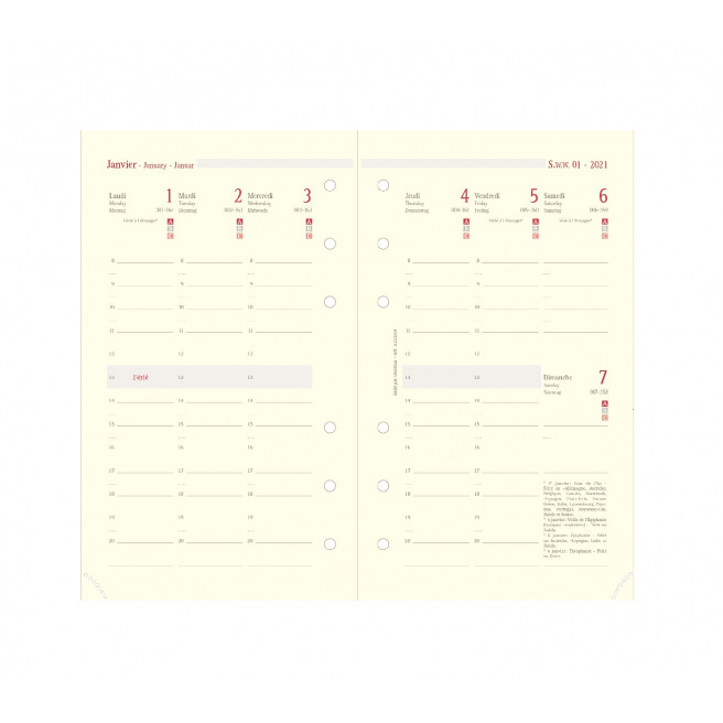 Recharge organiser Oberthur - 1 semaine sur 2 pages - grille verticale