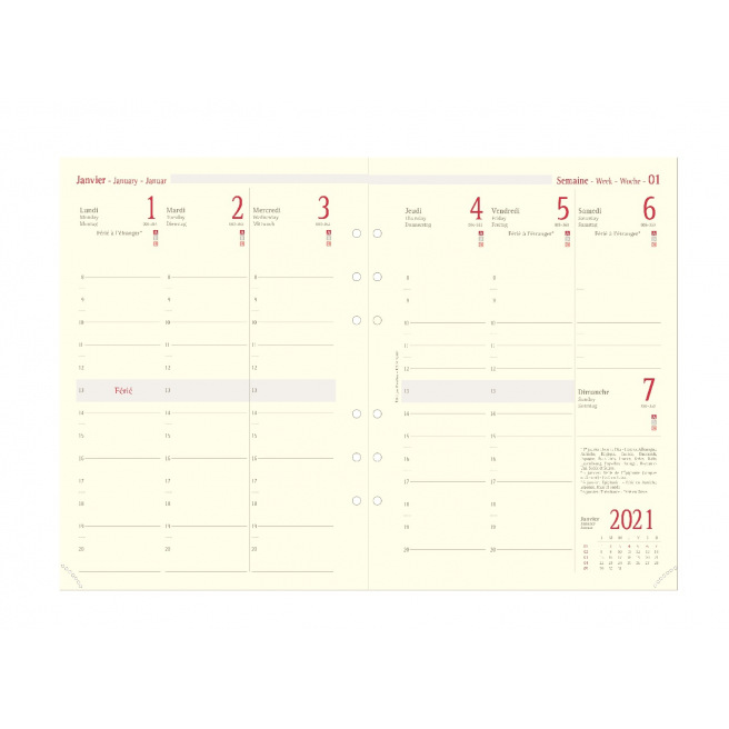 Oberthur hervulbare planner - 1 week op 2 pagina's - verticale raster