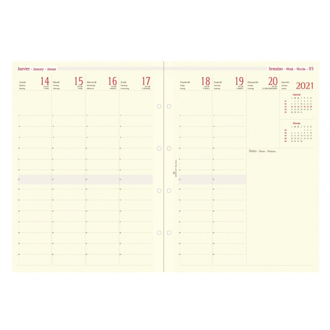 Oberthur hervulbare planner - 1 week op 2 pagina's - verticale raster