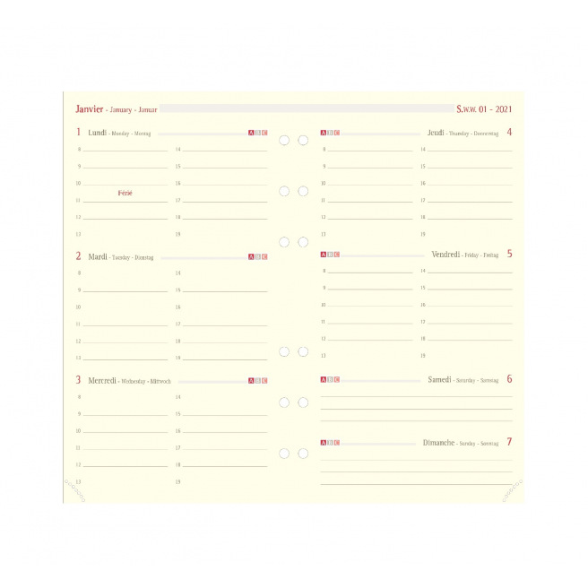 Herlaadbare planner Oberthur - 1 week op 2 pagina's - horizontaal rooster