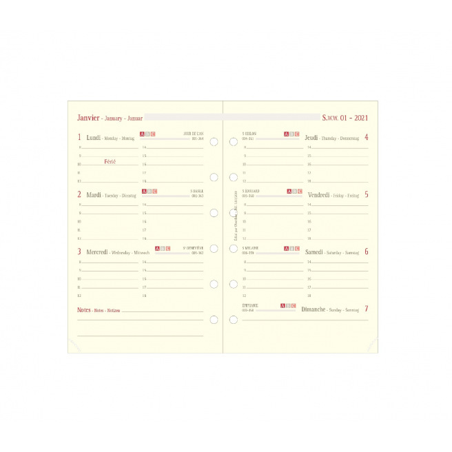 Herlaadbare planner Oberthur - 1 week op 2 pagina's - horizontaal rooster