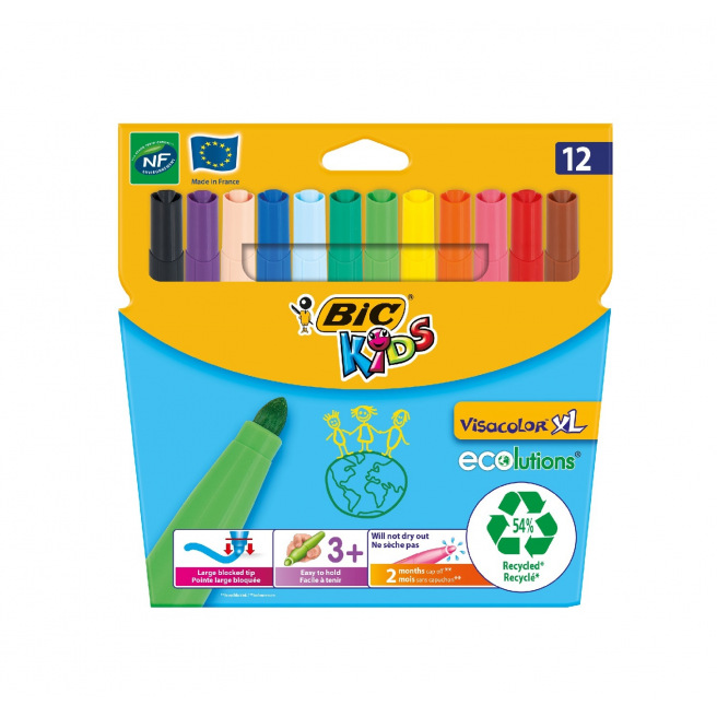 Feutres de coloriage Bic Kids VISACOLOR XL - étui de 12