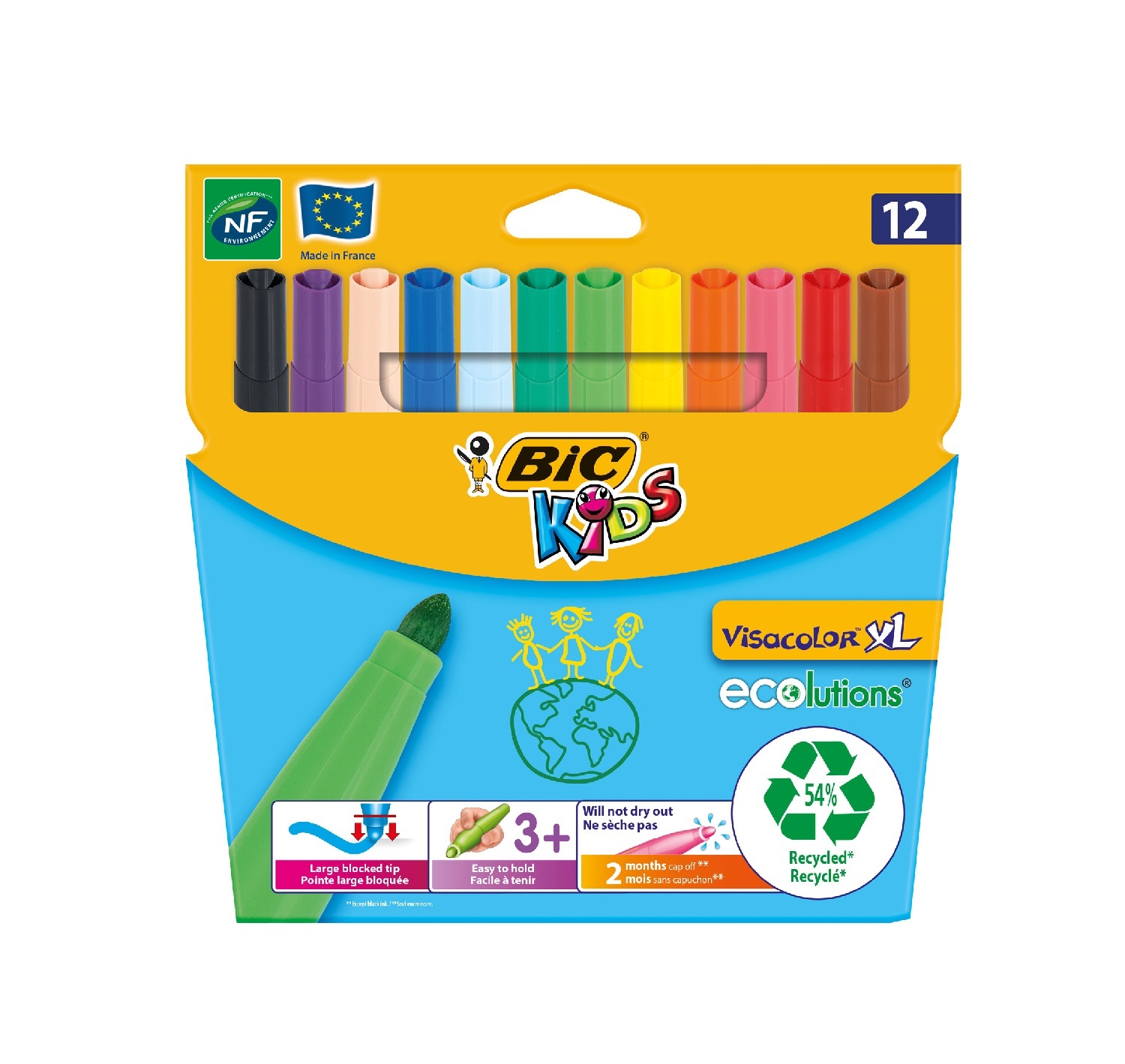 Feutres de coloriage Bic Kids VISACOLOR XL - étui de 12