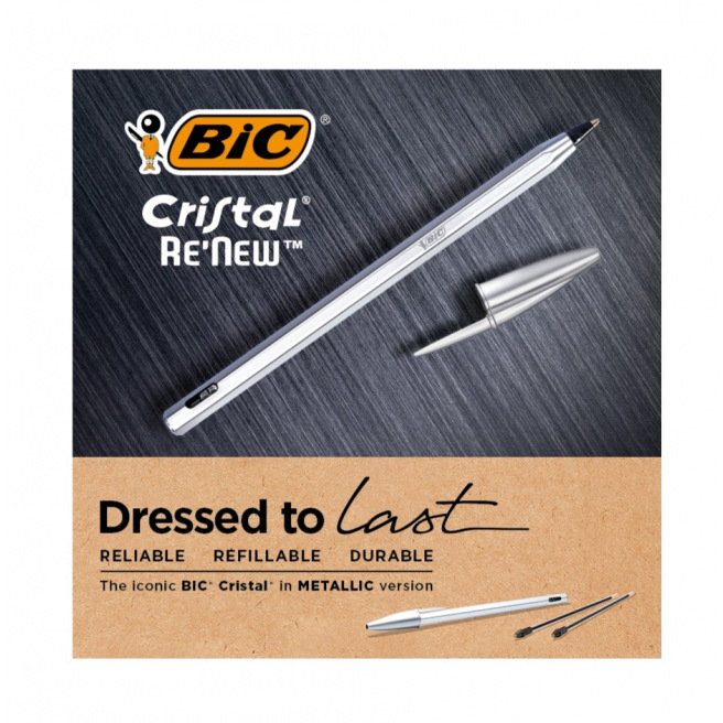 Stylo-bille BIC CRISTAL RE'NEW - pointe moyenne