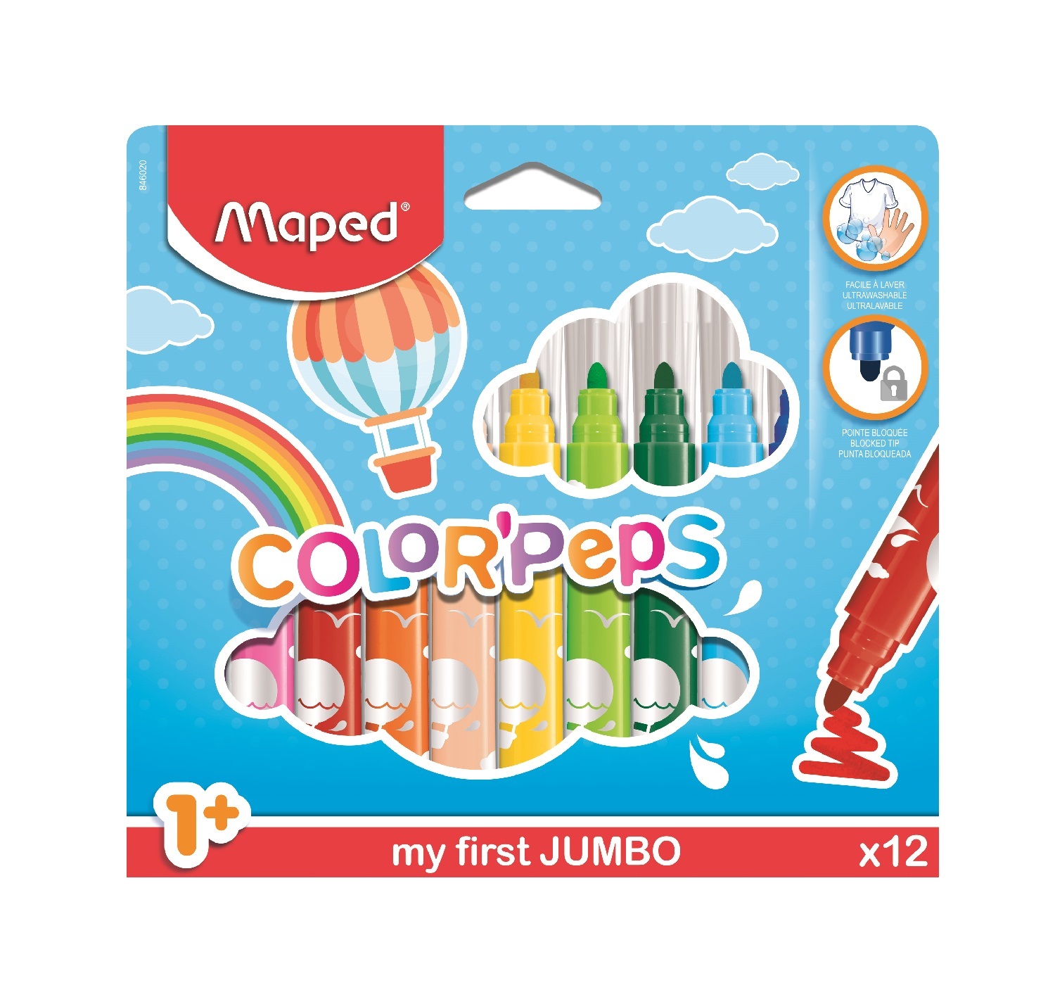 846612:Maped feutre Color'Peps Mini Jumbo, étui de 12 pièces en couleurs  assorties