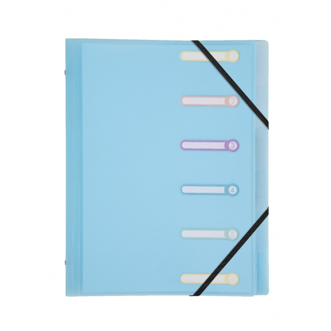 Sorteerder met 3 kleppen en elastieken Exacompta CHROMALINE PASTEL van plastic - 6 compartimenten